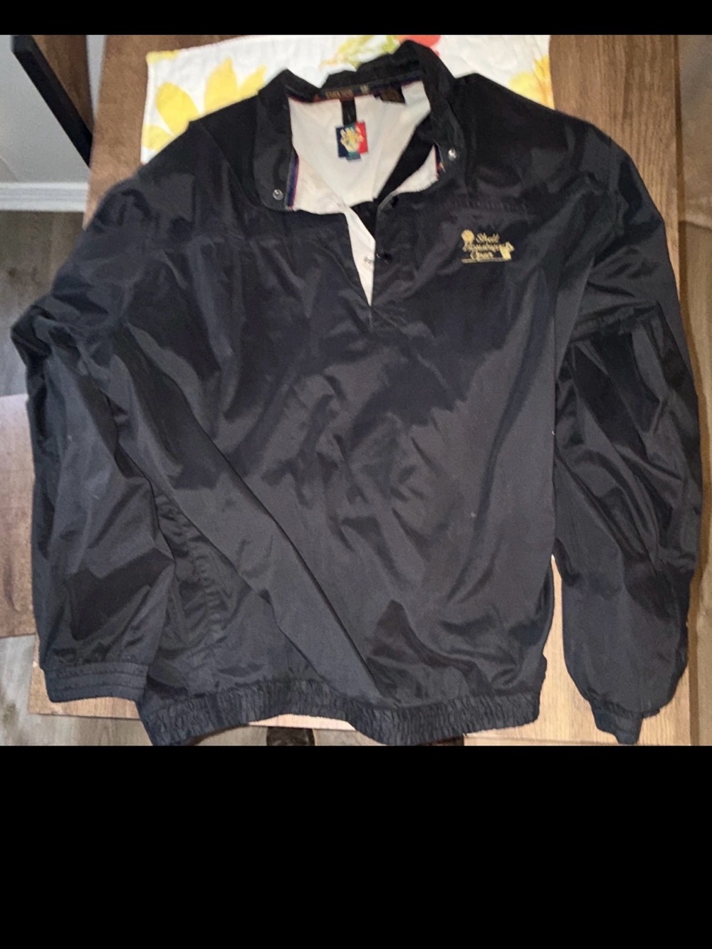 Sunice Black Windbreaker Pullover with Gold Logo shell Houston open